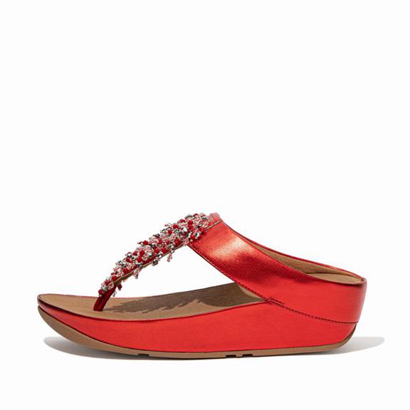 Fitflop Rumba Faux Leather Toe Post Sandals Red Womens - South Africa (LPCU87935)